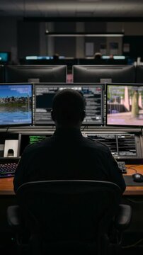 Man in security control room