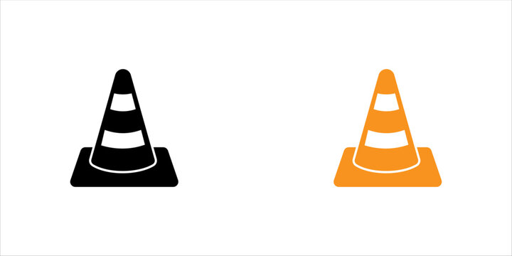 Simple black line icon set. of a traffic safety cone for road construction, warning, transportation, work zones, and safety concepts.
