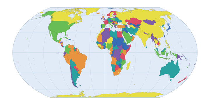 Equal Earth world map, colorful political map with country borders, vector