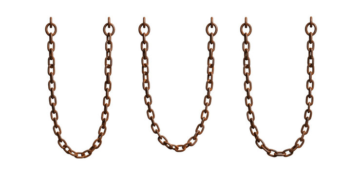 Three Arched Rust Metal Chains With Brown Color, Isolated On Transparent Background, Png