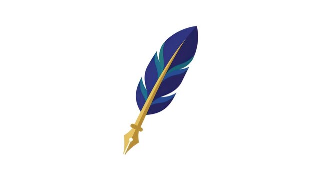 Blue feather quill pen with gold nib icon