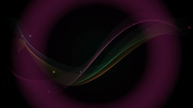 Glowing Wavy Sine Lines with Floating Particle Elements on a Dark Background Motion Graphics Loop