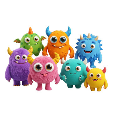 Group of cute colorful furry monster characters