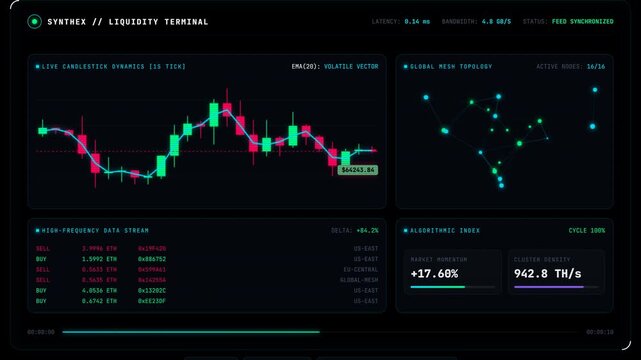 Stock market trading dashboard with candlestick charts and data minimalist