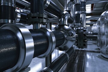 Fototapeta premium Christmas Industrial Pipework and Machinery in a Modern Plant
