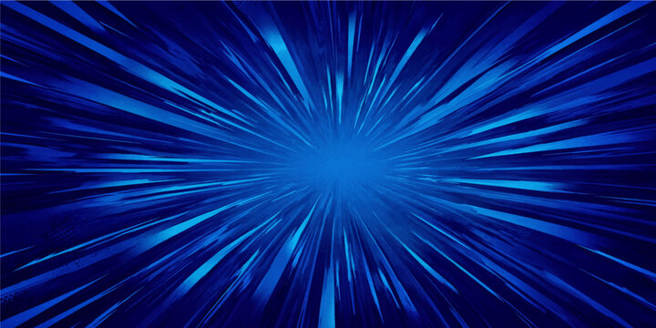 Abstract blue light burst radial rays vector illustration design with warp speed motion depth dynamic energy effect background