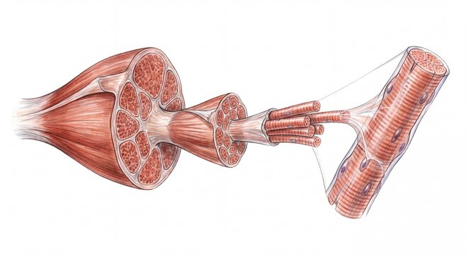 Detailed Medical Illustration of Skeletal Muscle Tissue Structure