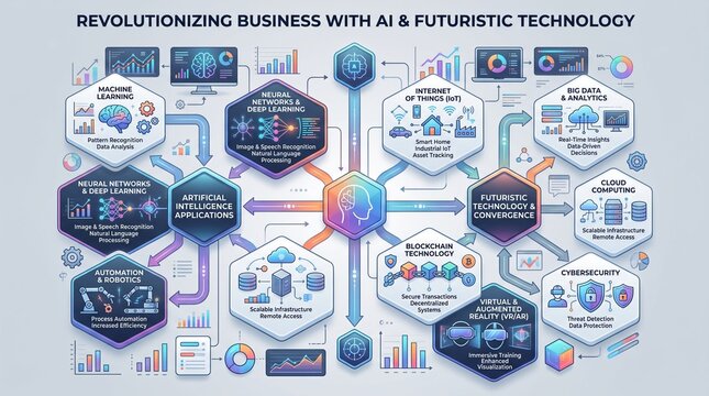 Comprehensive Infographic Displaying Diverse Artificial Intelligence Business Applications And Advanced Digital Infrastructure Integration Pathways For Improving Global Enterprise Operational