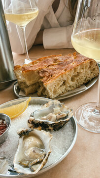 Oysters, wine and bread