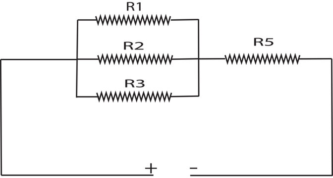 Parallel and Series Resistor Circuit Diagram with Three Parallel Resistors and R5 Electrical Component