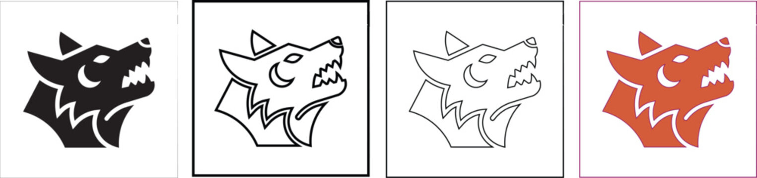 Wolf Head Logo Design Variations With Moon And Stars Elements