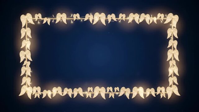 Abstract glowing angel wings frame on a dark blue background, perfect for religious or festive designs.