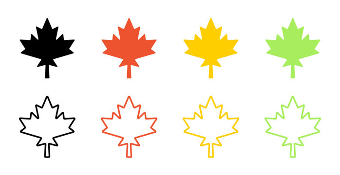 Maple Leaf Icon Set for Autumn Fall Season and Nature Concept. Vector Illustration
