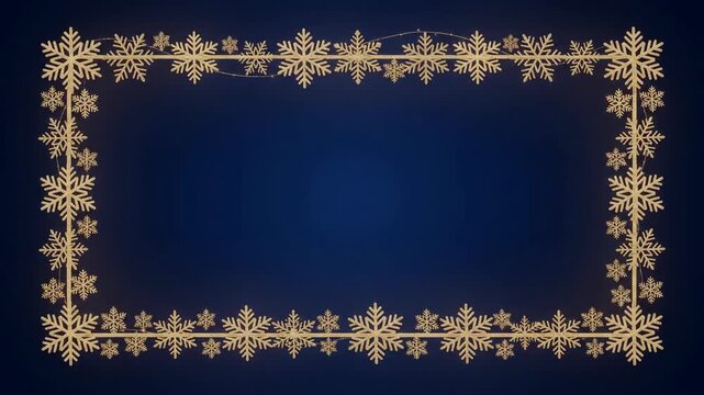 Golden snowflake frame on a dark blue background, perfect for winter holiday designs and festive greetings.