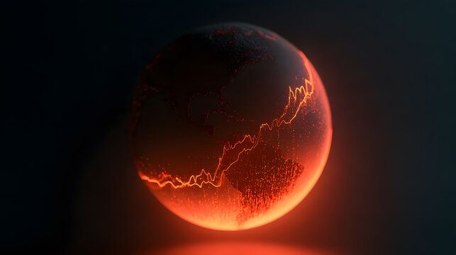 Abstract glowing digital globe with data representation and grid lines
