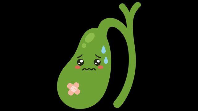 Cute Cartoon Gallbladder Character in Pain with Bandage Animation