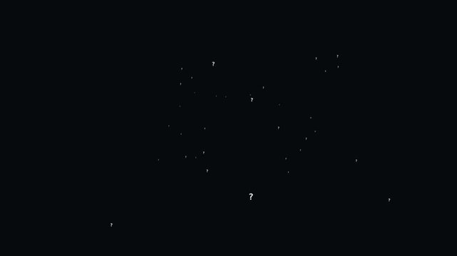 Animated question marks floating in dark void space representing uncertainty or mystery.
