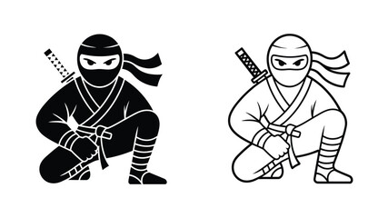 Ninja, detailed stylized character icon holding a katana sword, martial arts warrior, Japanese fighter, stealth, combat, and vector design. © RIFAT03