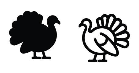 Fototapeta premium Two stylized turkey icons one solid black silhouette and one outline version