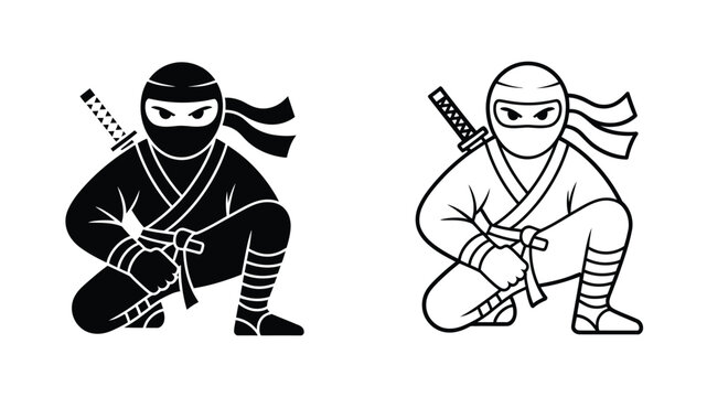 Ninja, detailed stylized character icon holding a katana sword, martial arts warrior, Japanese fighter, stealth, combat, and vector design.