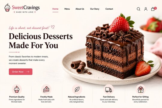 Elegant Chocolate Dessert Website Hero with Fresh Strawberry