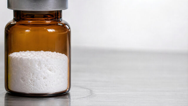 Lyophilized Peptide Powder Cake in Amber Glass Vial &mdash; CJC 1295 Biohacking Science Macro