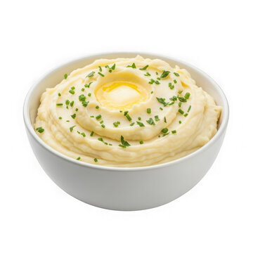 Creamy mashed potatoes in a bowl with butter and herbs