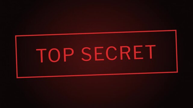 Top secret classified document stamp animation with red typography on dark background.