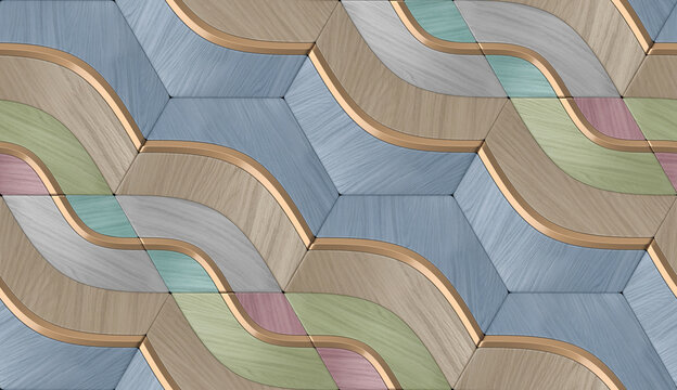 Abstract seamless decorative wall pattern with geometric wave element.