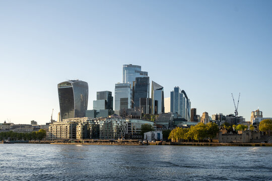 Modern London Skyline Along The River Thames
