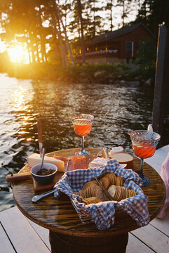Charcuterie Appetizer food lake sunset outdoors Film