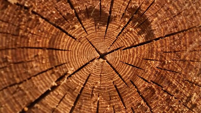 Tree Rings Rotating Slowly, Showcasing Growth Patterns and Wood Grain Textures in a Looping 4k Video. with Looping Animation