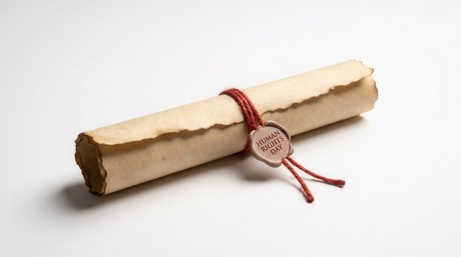 Aged paper scroll tied with red string and sealed with wax on a plain white background.
