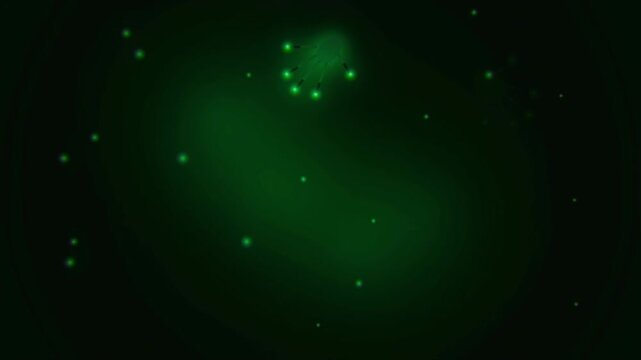 Halloween phantom digital motion graphics featuring abstract hand silhouettes with connected nodes floating in a dark green virtual space for mysterious horror projects and creative video transitions