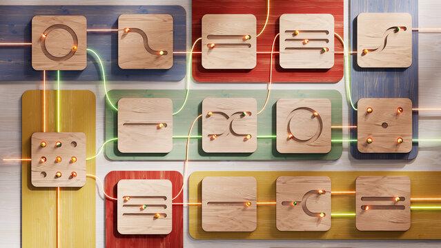 Modular Wooden Workflow Network with Connected Data Paths