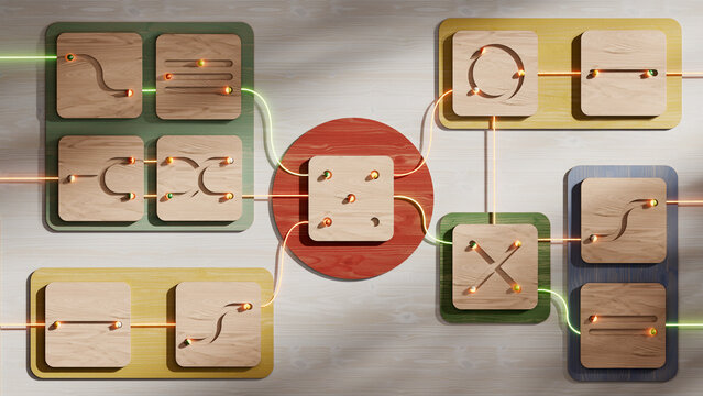 Central Data Hub Connecting Modular Wooden Networks