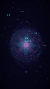 Abstract data orbital signal bloom with digital network connections and binary code elements.
