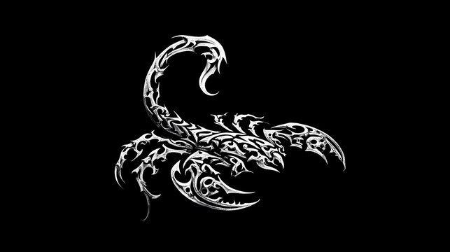 White Tribal Scorpion Tattoo Art Illustration on Black Background