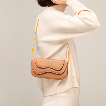 Beige Leather Handbag On Shoulder Style