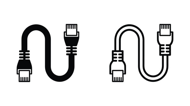 Ethernet, cable icon illustration in solid and outline styles, network connection, internet technology, data transfer, computer hardware, and vector design.