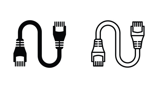 Ethernet, network cable icon in solid and outline styles, wired connection, internet access, data transmission, computer networking, connectivity, and vector illustration.
