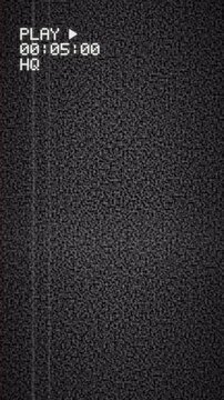 Retro VHS glitch background with analog static noise and on screen display timer.