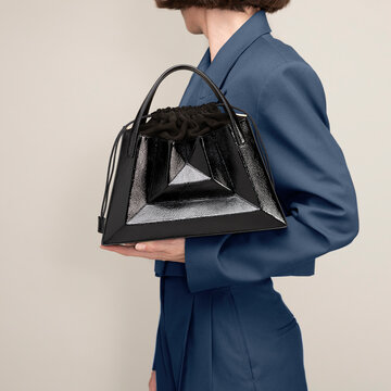 Stylish Blue Jacket With Black Designer Bag