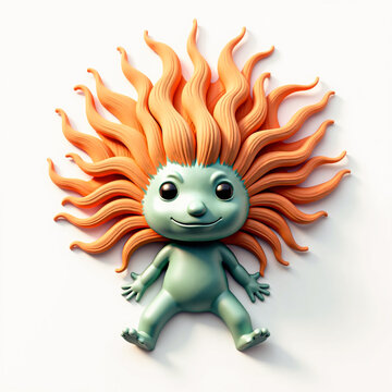 Cartoon Troll with Spiky Hair Isolated.