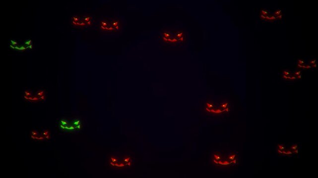Jack lantern face halloween spooky orange green purple dark animation loop greeting pumpkin background floating throughout the screen as a digital holiday event backdrop for festive seasonal media