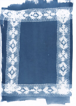Rectangular Lace Frame Cyanotype