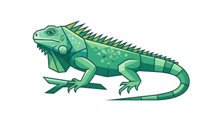Obraz premium Green iguana lizard cartoon illustration with geometric design isolated on white background