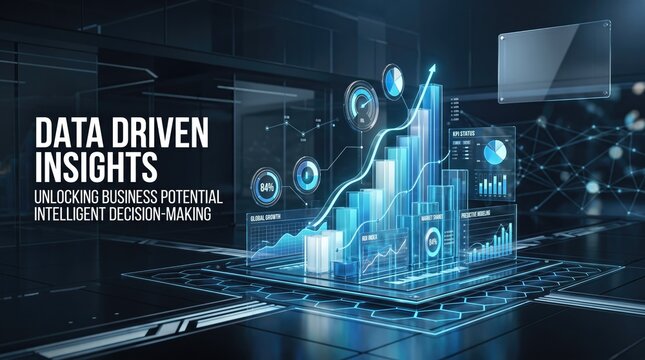 Data driven insights visualized with abstract technology and a human brain connection concept