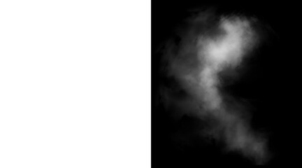 Atmospheric white smoke on black background, ethereal steam cloud texture, realistic fog and mist overlay for cinematic visual effects © Nurshita