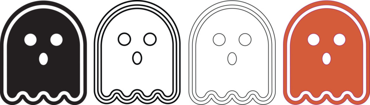 Four PacMan Ghost Characters With Different Color And Style Designs